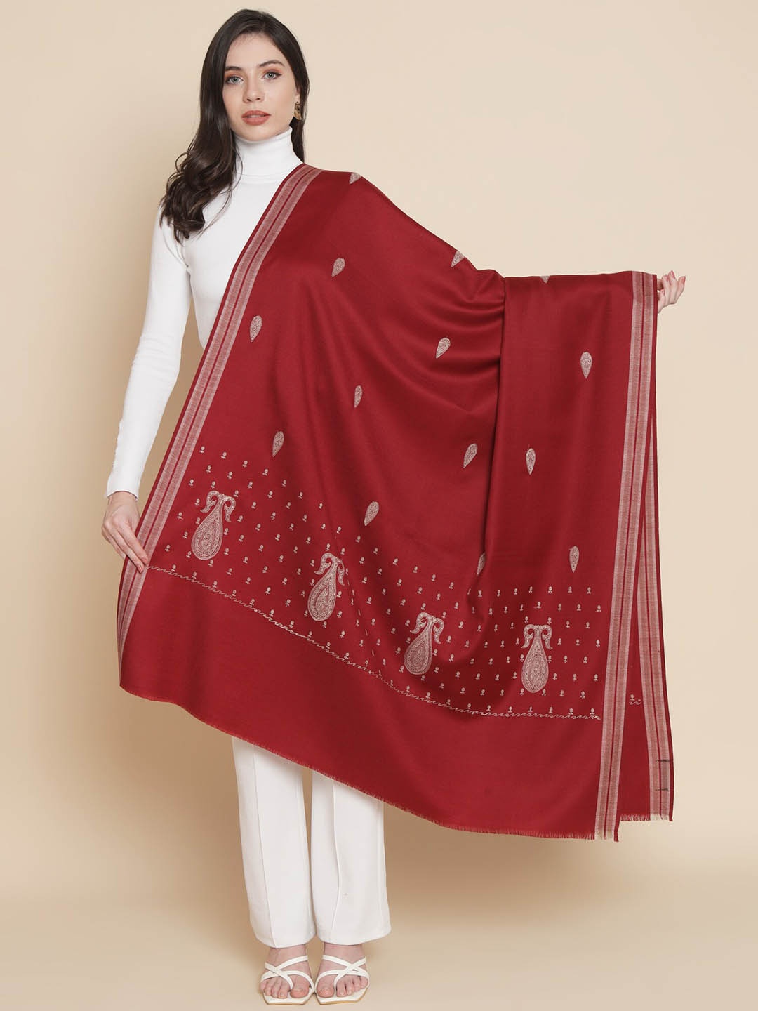 

Pashtush Paisley Woven Design Shawl, Maroon