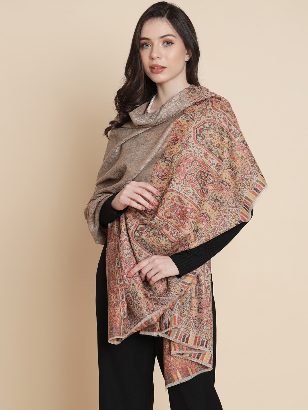 

Pashtush Paisley Woven Design Shawl, Brown