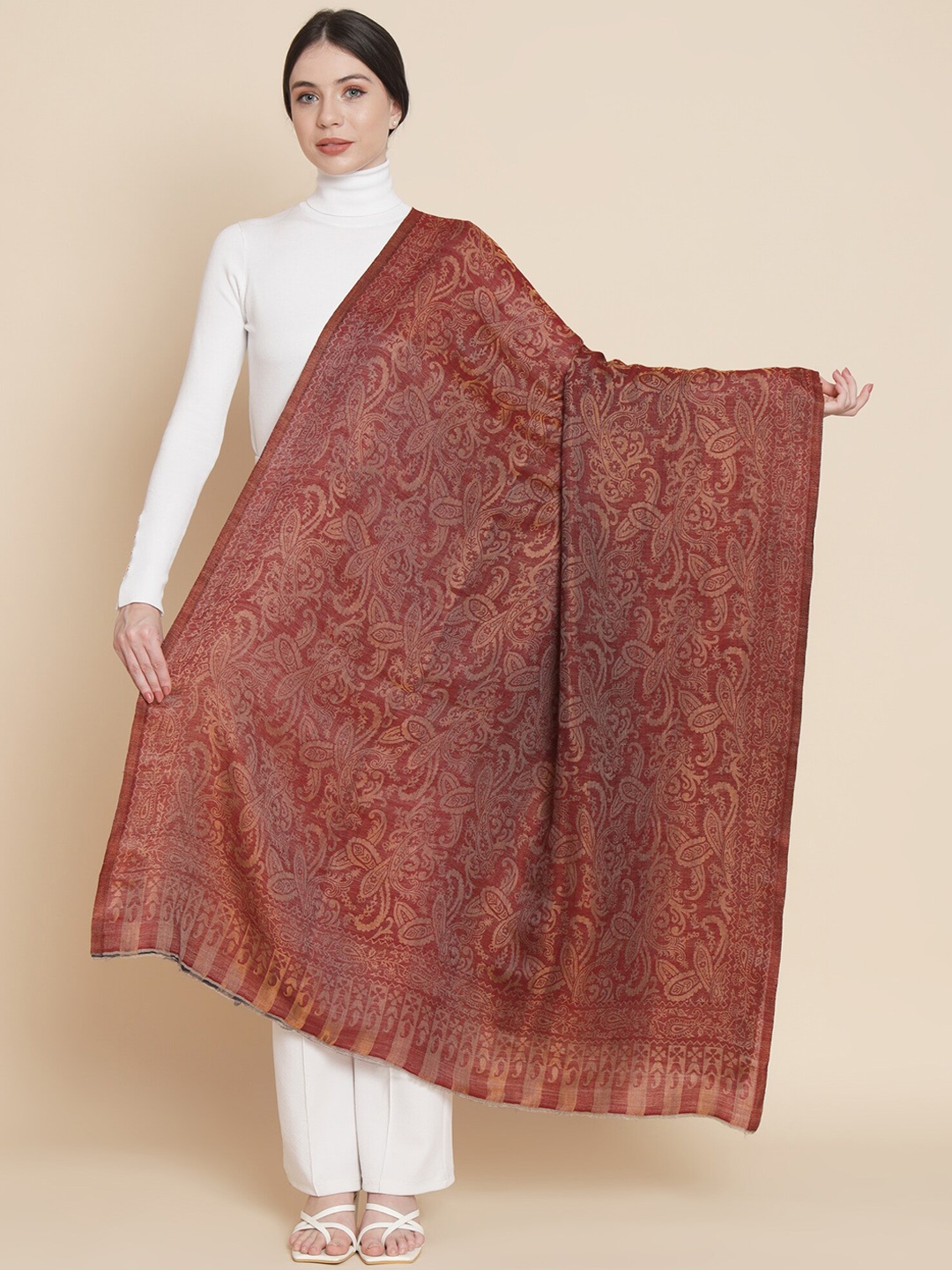 

Pashtush Women Ethnic Motif Woven Design Shawl, Maroon