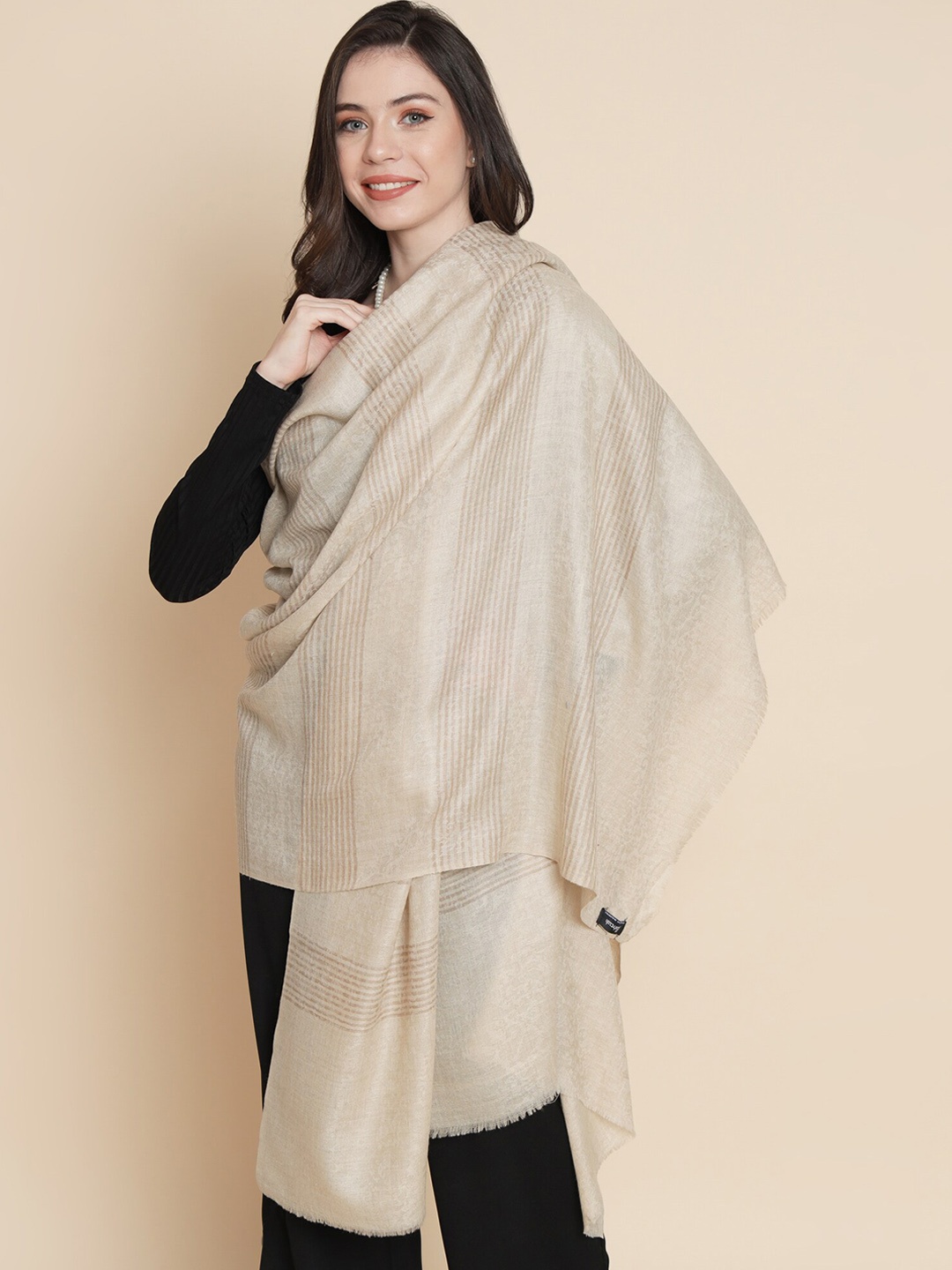 

Pashtush Women Striped Woven Design Shawl, Beige