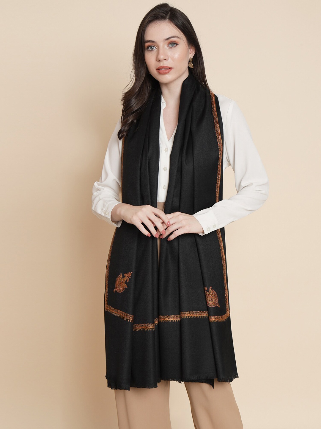 

Pashtush Women Ethnic Motifs Embroidered Shawl, Black