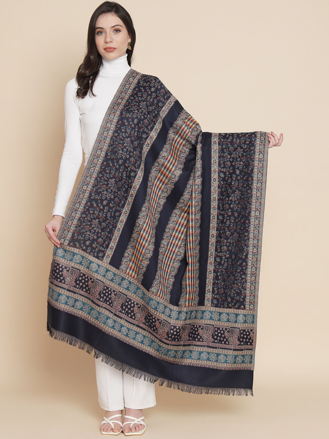 

Pashtush Women Ethnic Motifs Woven Design Shawl, Blue