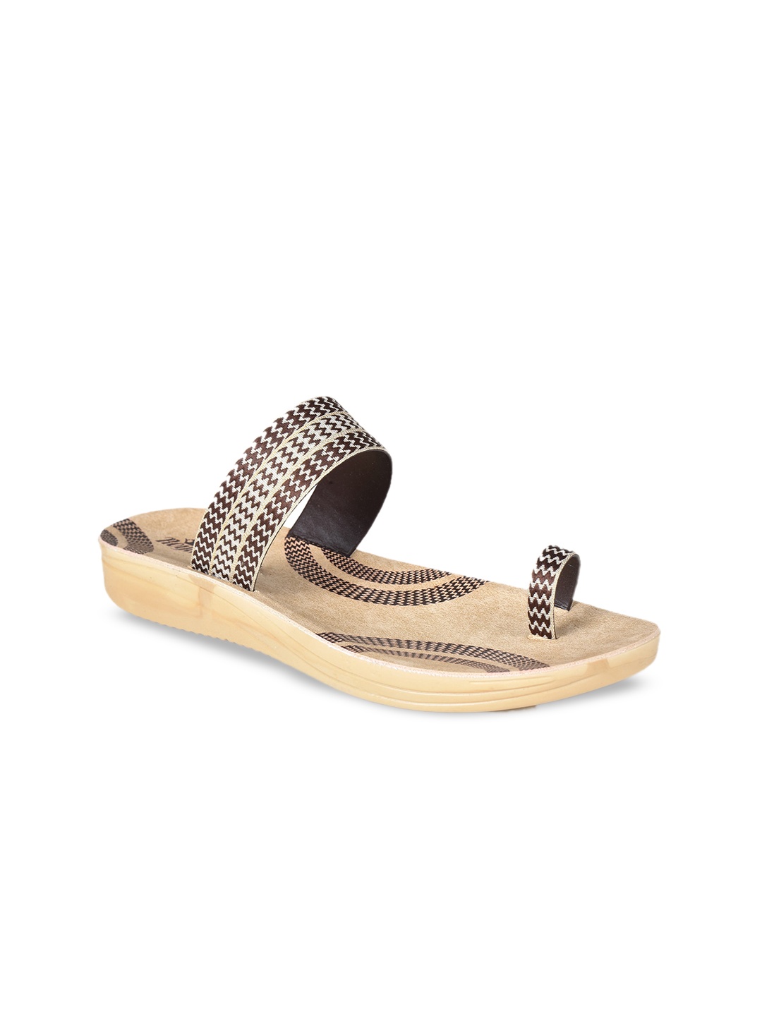

Ajanta Printed Fabric One Toe Flats, Brown