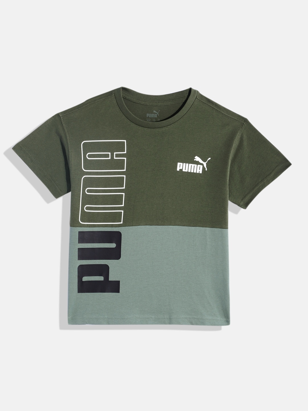 Puma Boys Colourblocked Pure Cotton T-shirt, Green
