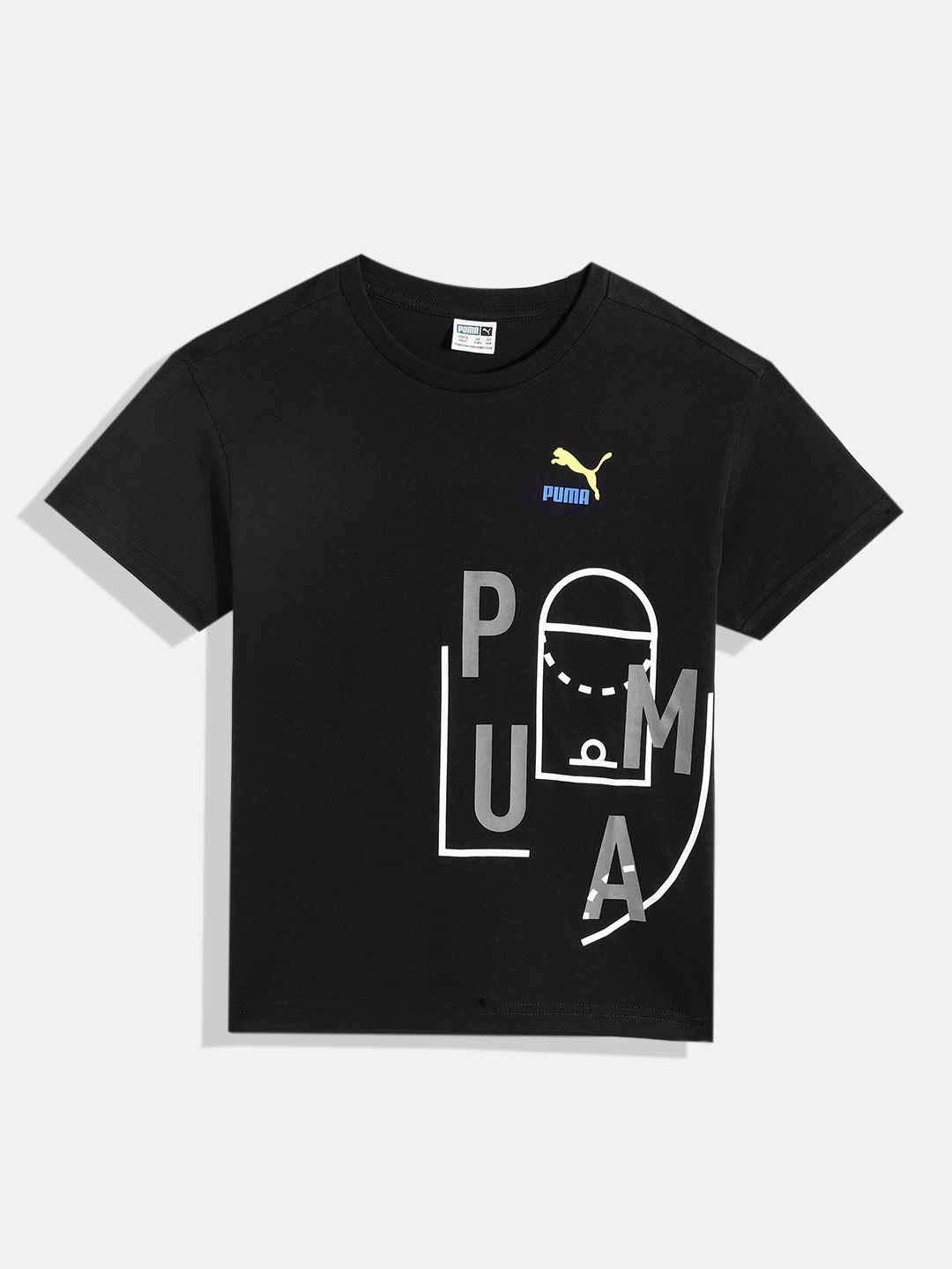 

Puma Boys Brand Logo Printed Pure Cotton Relaxed Fit T-shirt, Black