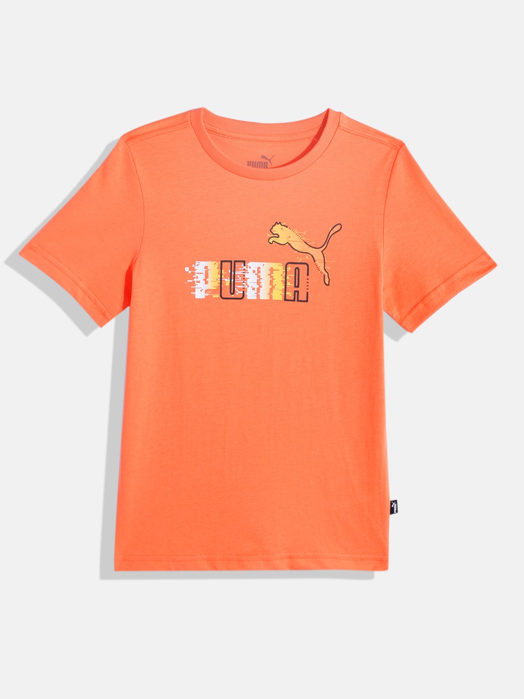 

Puma Boys Brand Logo Printed Pure Cotton ESS+ T-shirt, Orange