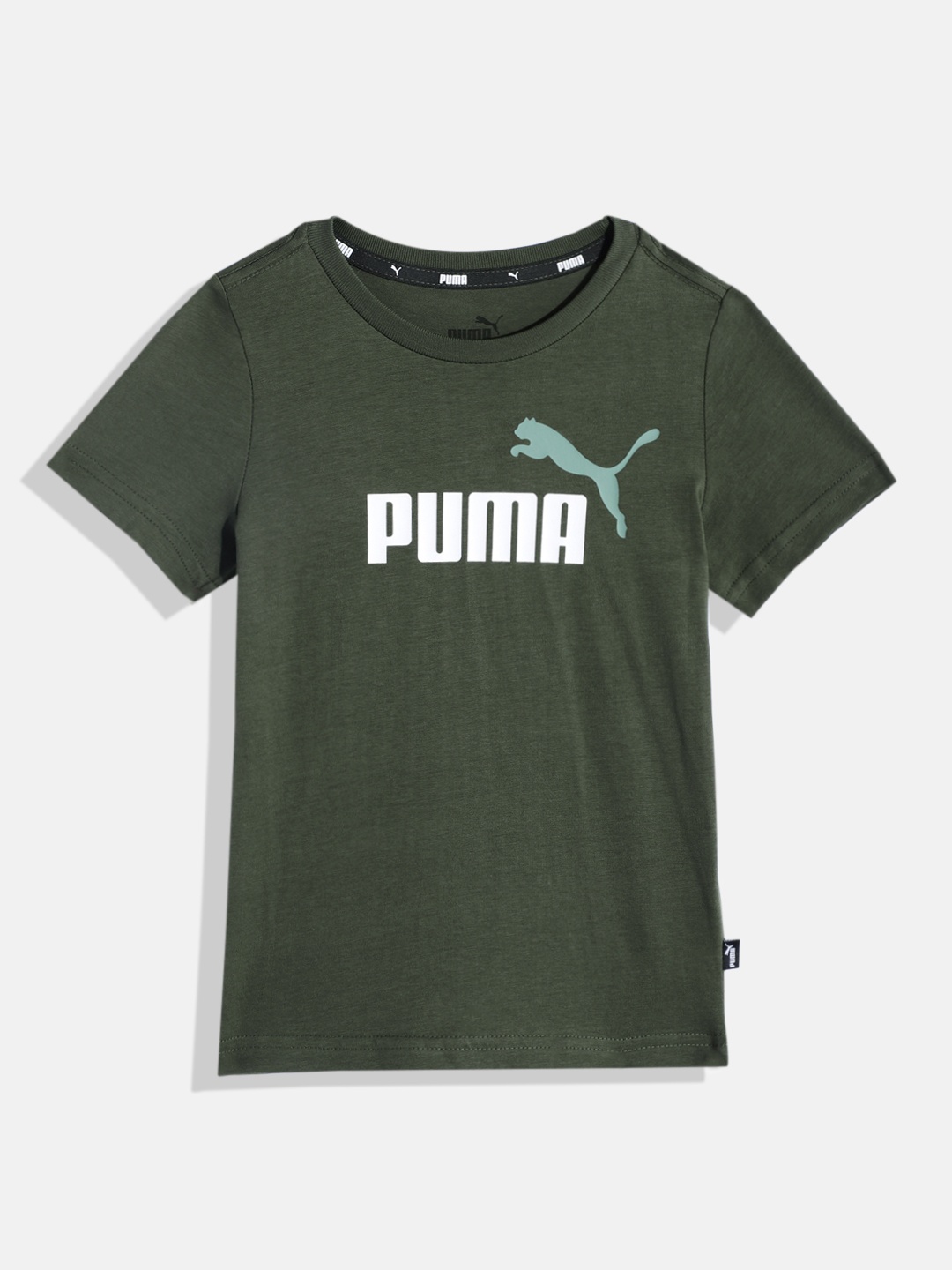 

Puma Boys Brand Logo Printed Pure Cotton ESS+ T-shirt, Green