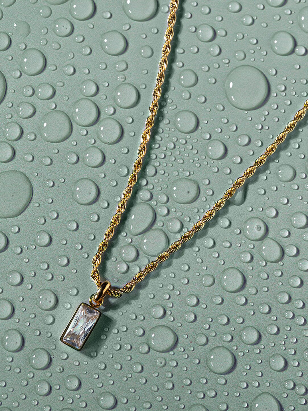 

Accessorize Gold-Plated Water Proof Emerald Cut Twisted Chain Pendant Necklace