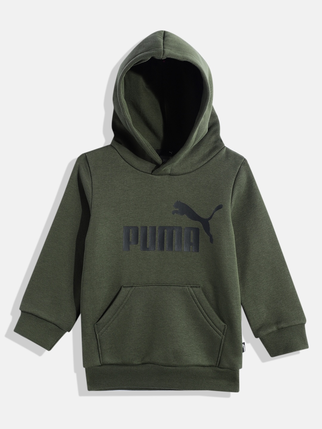 Puma Boys Brand Logo Printed Hooded Sweatshirt, Green