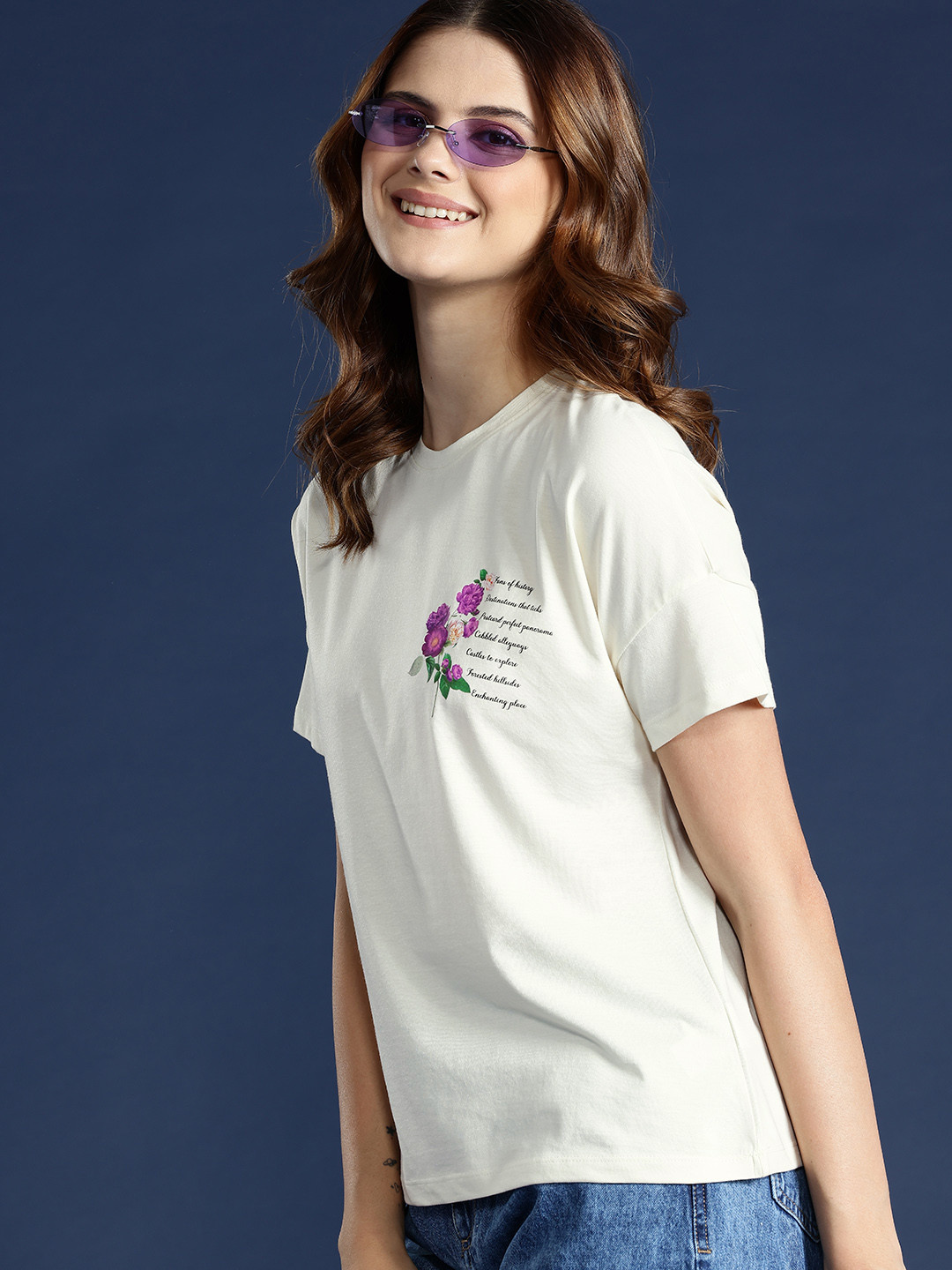 

Mast & Harbour Floral Print Detail T-shirt, White