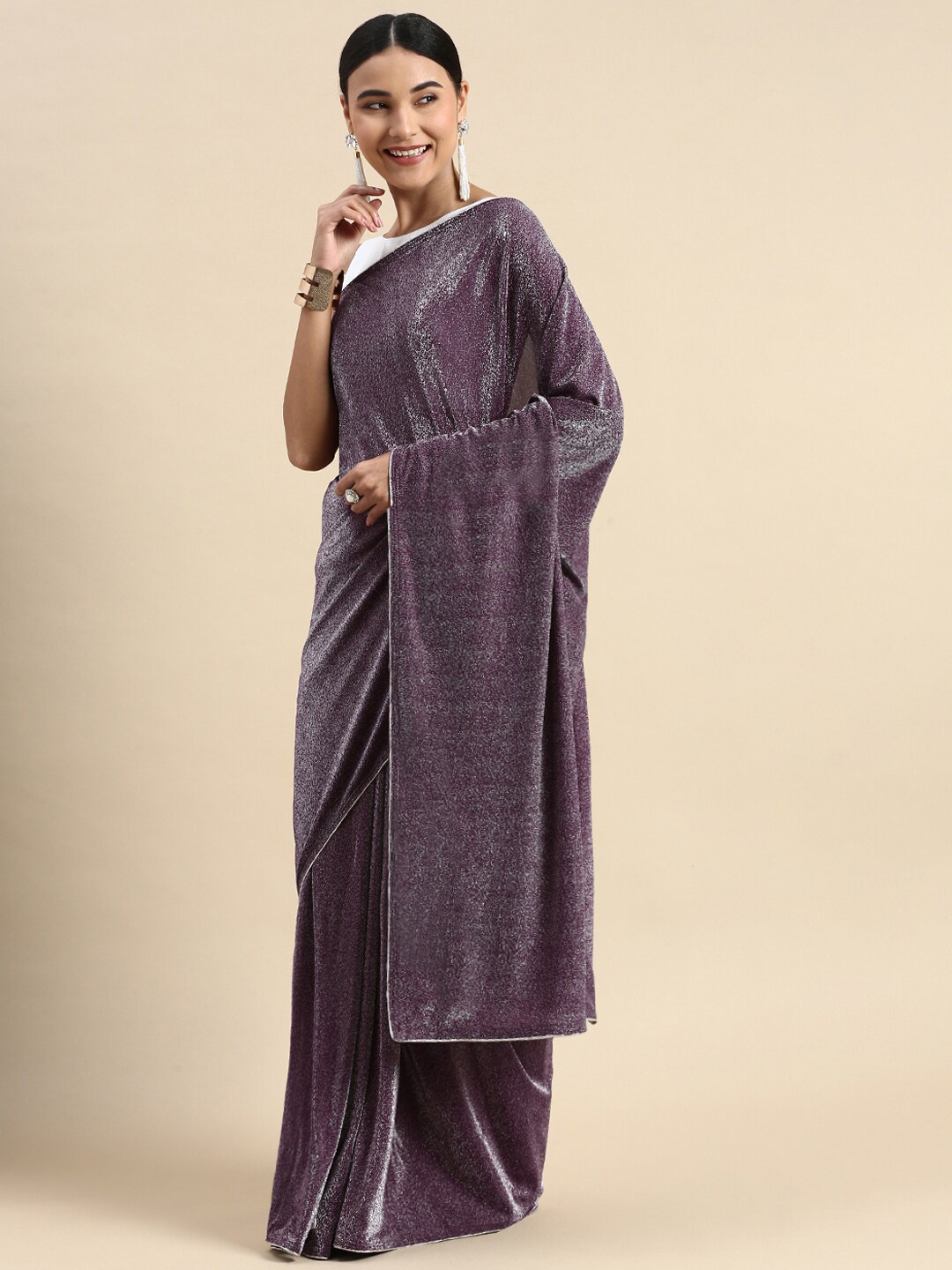 

LTS Label Tripti Saxena Embellished Velvet Saree, Purple