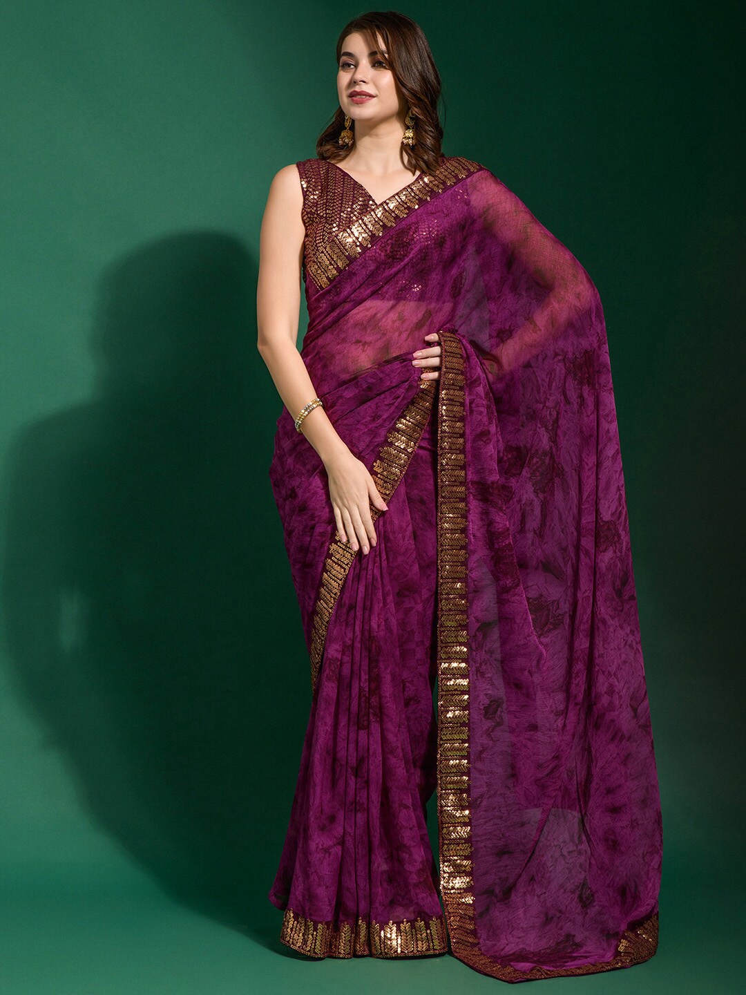 

Satrani Abstract Printed Saree, Purple