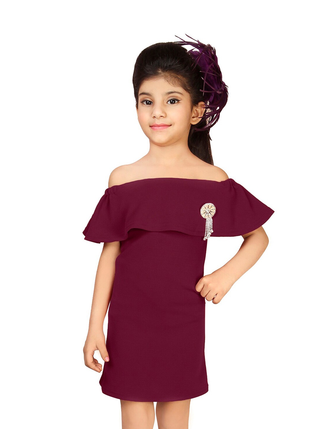 

ADDYVERO Girls Off Shoulder A-Line Dress, Maroon