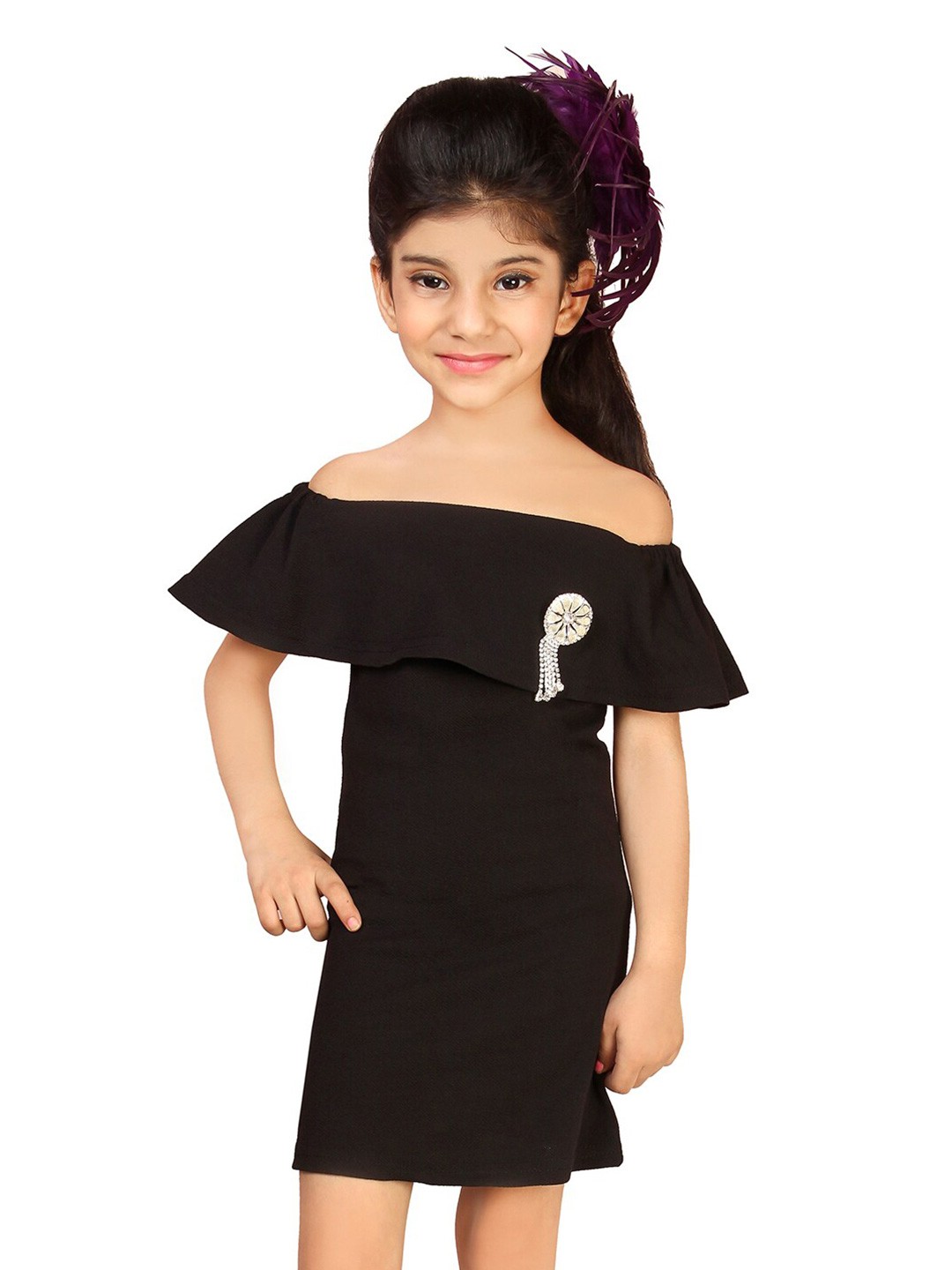 

ADDYVERO Girls Off Shoulder A-Line Dress, Black