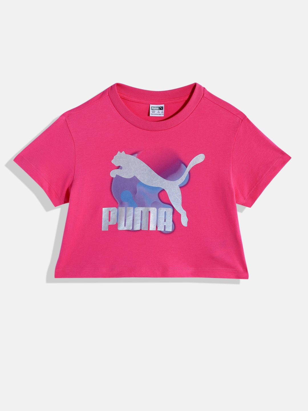 

Puma Girls Brand Logo Print Classics Cosmic Youth Pure Cotton Relaxed Fit Crop T-shirt, Pink