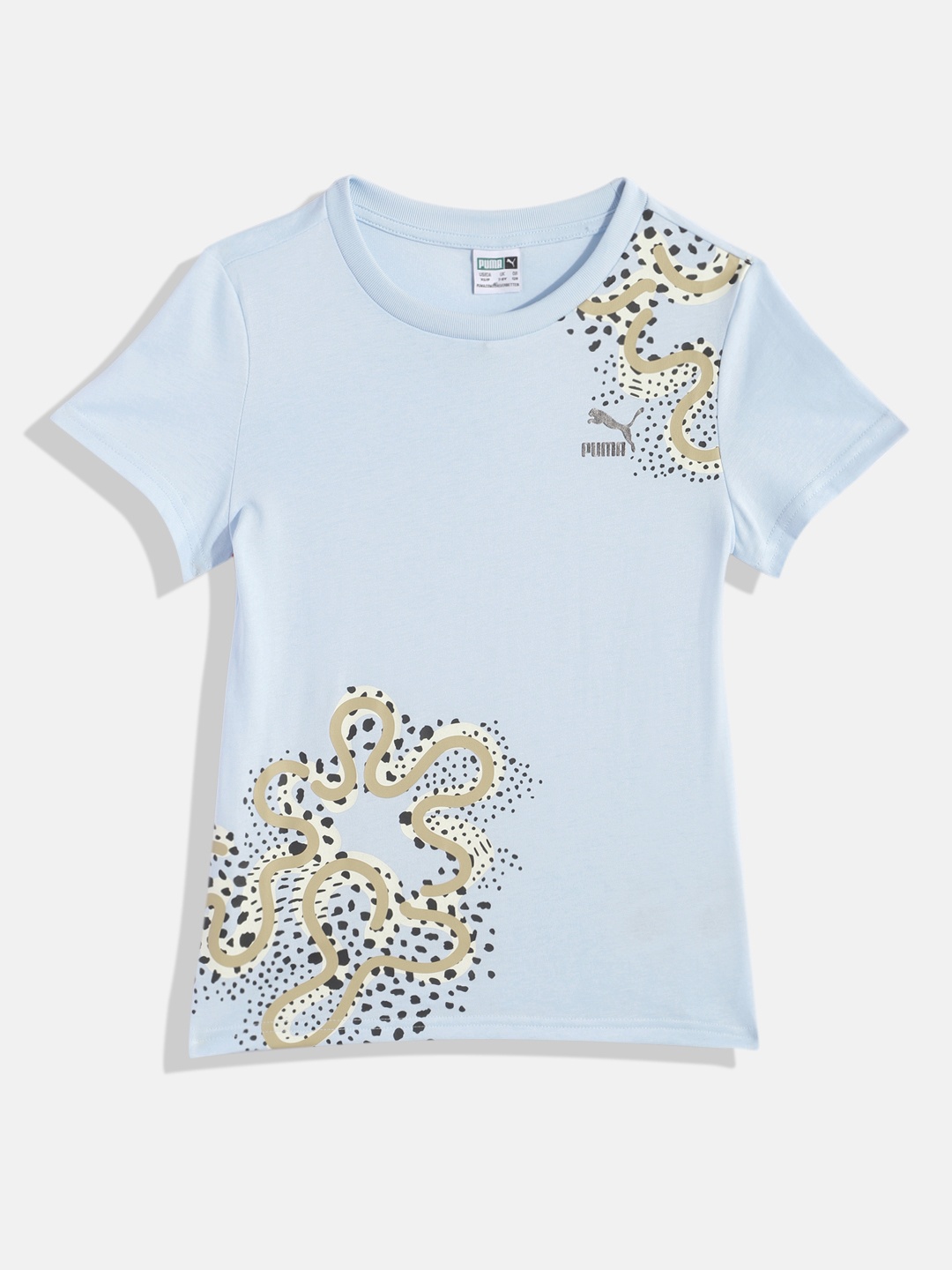 

Puma Girls Printed Pure Cotton T-shirt, Blue