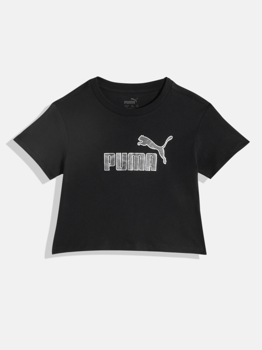 

Puma Girls Brand Logo Printed Pure Cotton ESS Cropped T-shirt, Black