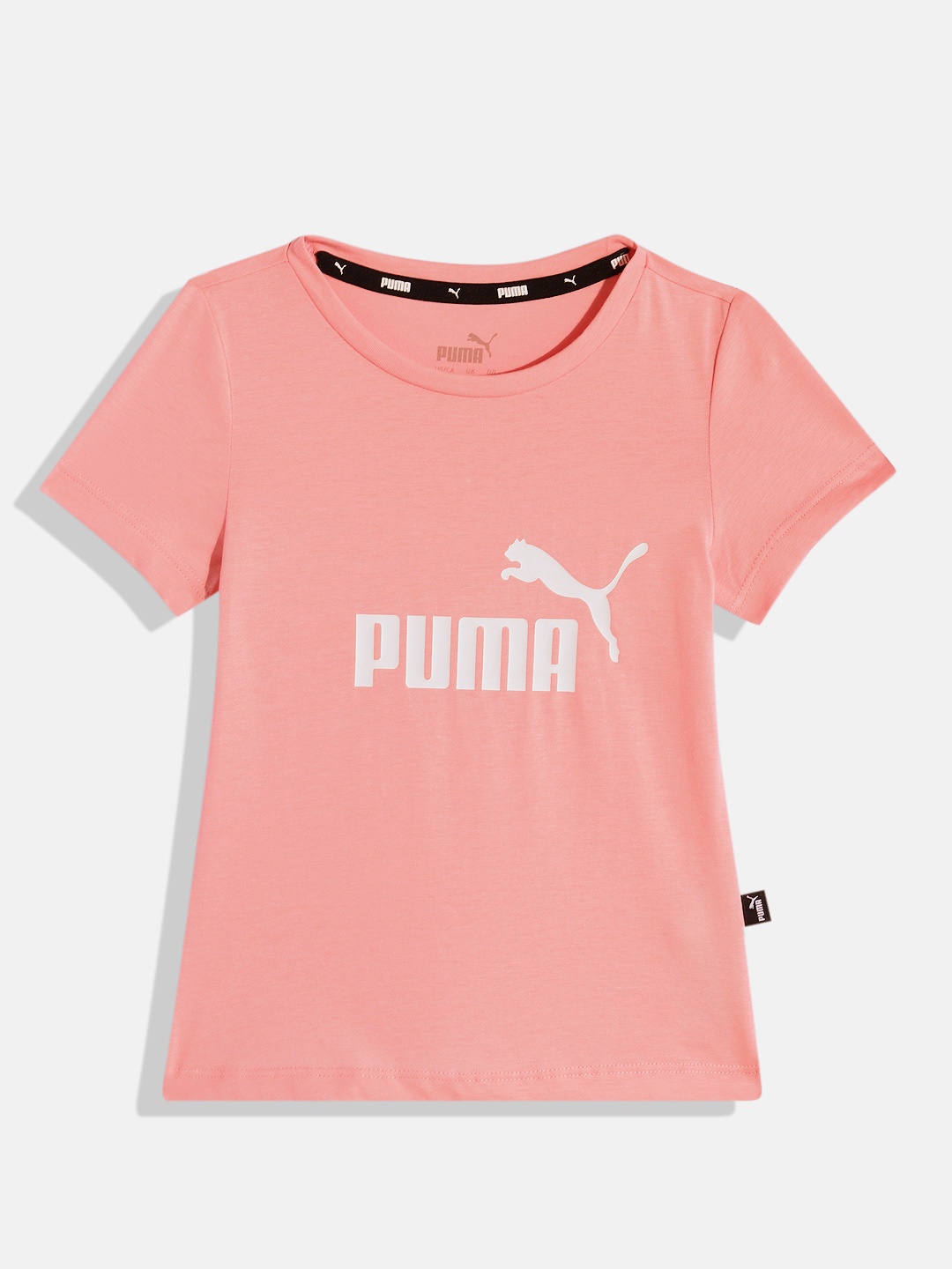 

Puma Girls Essentials Brand Logo Print Knitted Pure Cotton T-Shirt, Peach