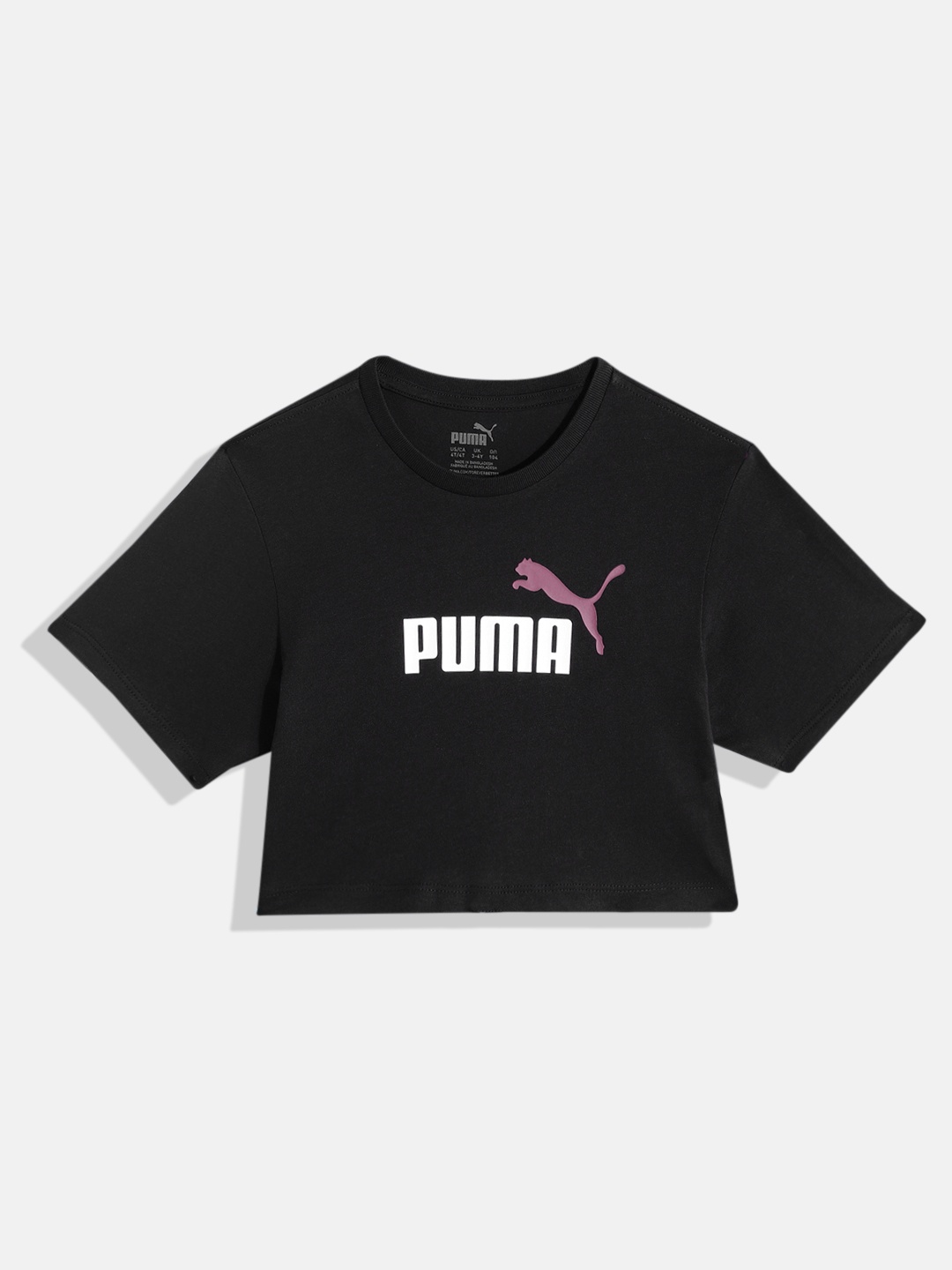 

Puma Girls Brand Logo Printed Pure Cotton Cropped Relaxed Fit T-shirt, Black