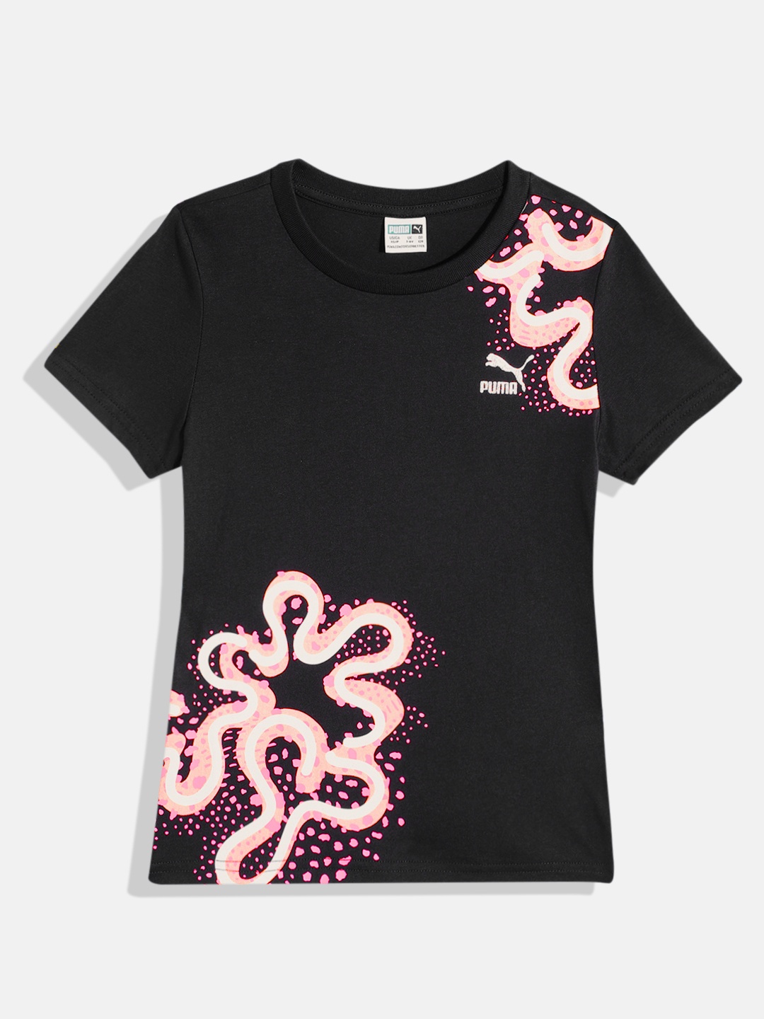 

Puma Girls Brand Logo Printed Pure Cotton T-shirt, Black