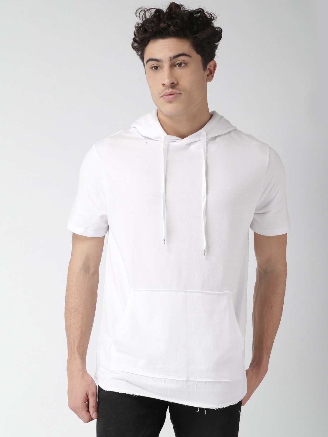 

FOREVER 21 Men White Solid Hooded Sweatshirt