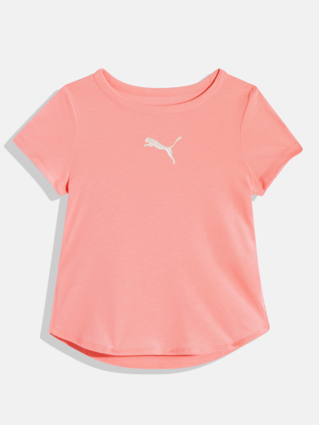 

Puma Girls Minimal Brand Logo Print Marbleized Youth Knitted Training T-shirt, Peach