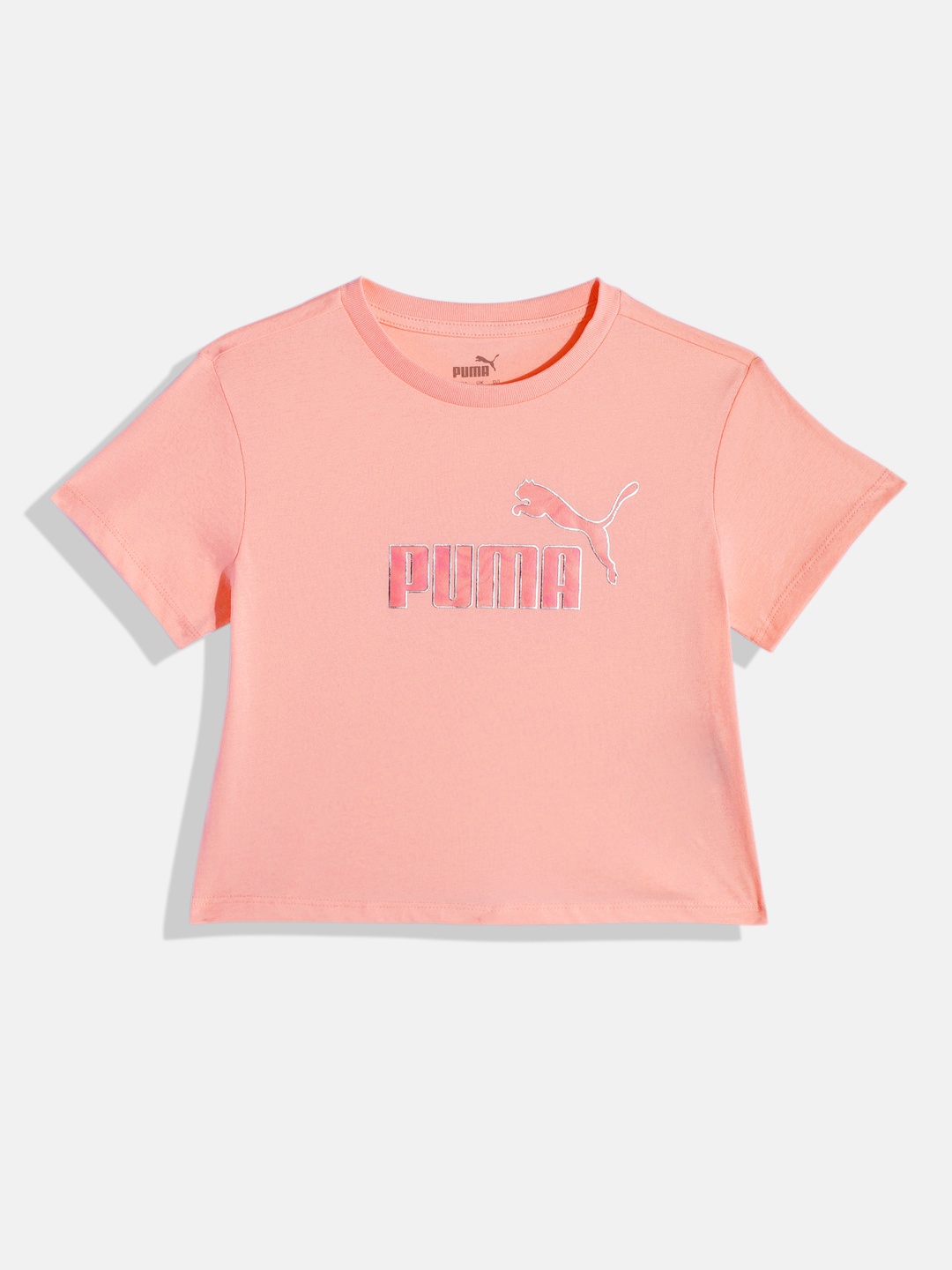 

Puma Girls Brand Logo Printed Pure Cotton ESS MARBLEIZED Relaxed Fit T-shirt, Pink