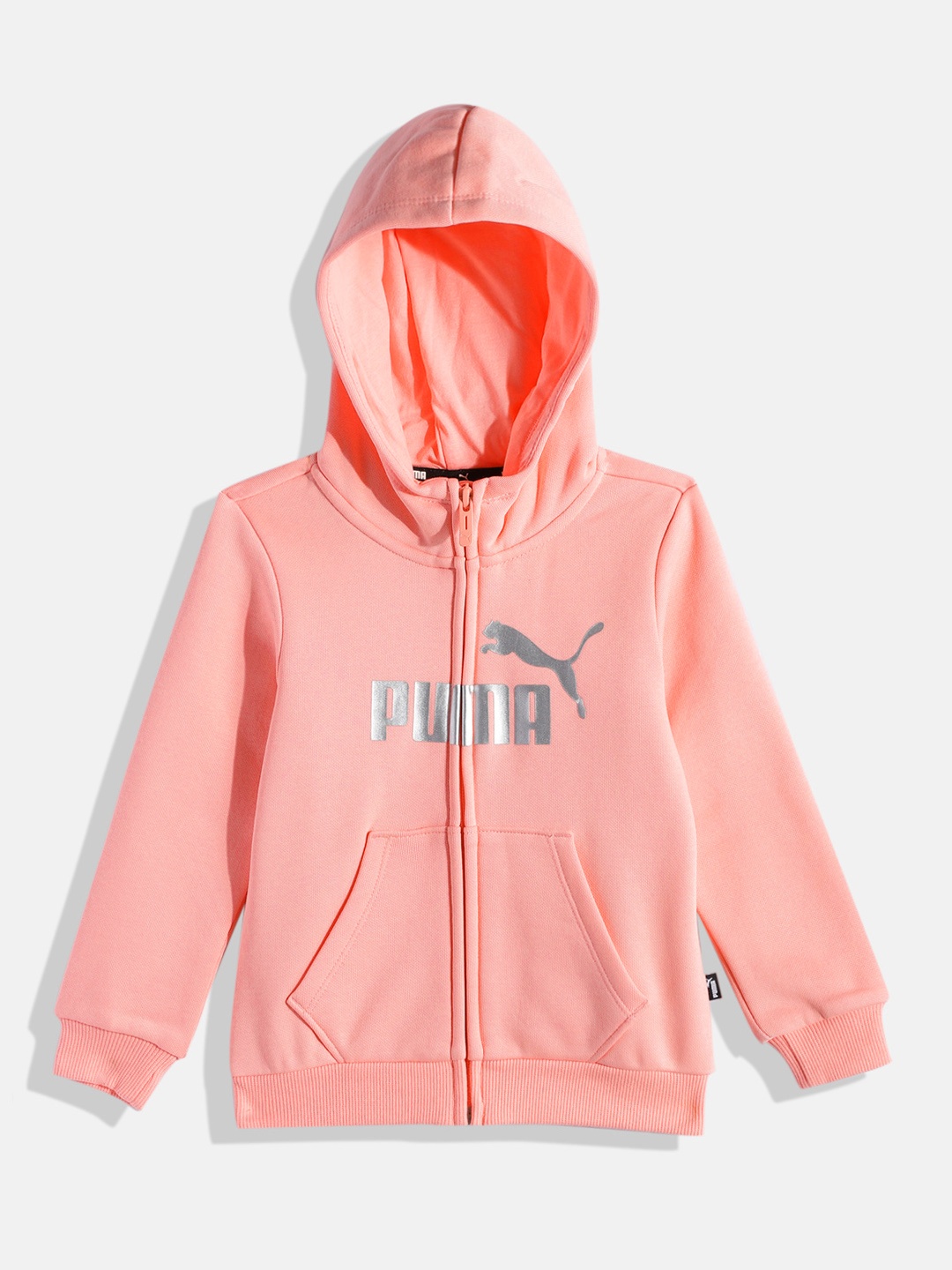 

Puma Girls Essentials+ Logo Full-Zip Hoodie Youth Printed Hooded Sweatshirt, Peach