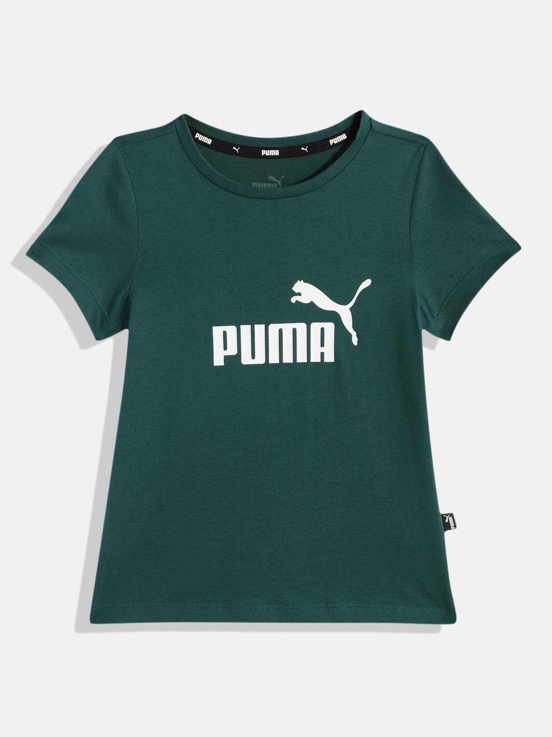 

Puma Girls Brand Logo Printed Pure Cotton T-shirt, Green