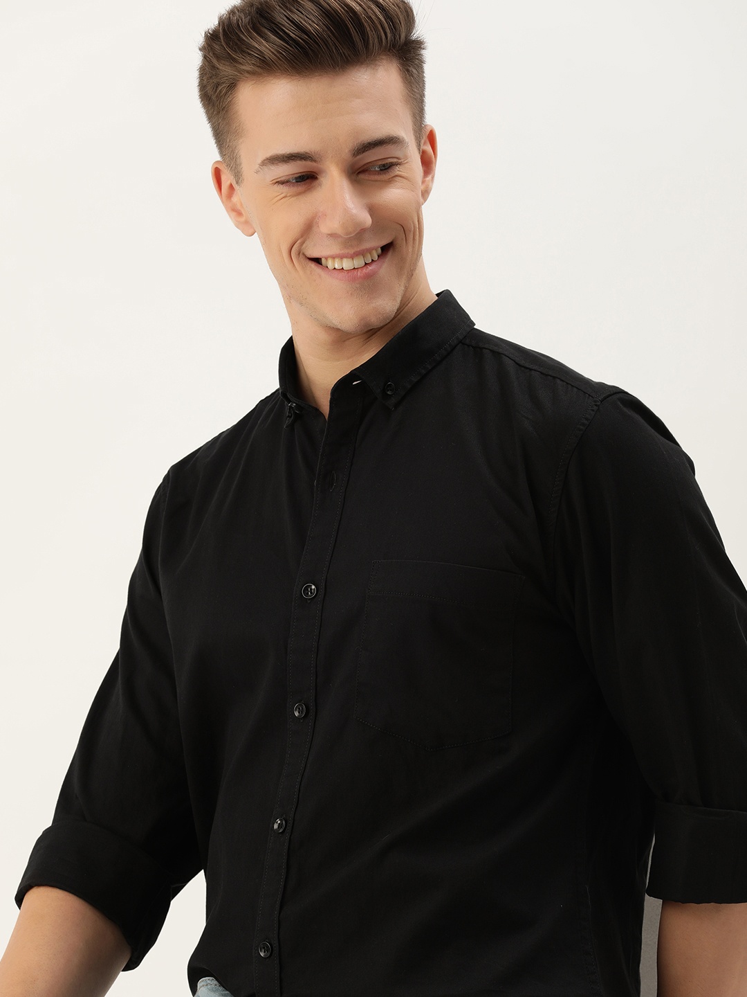 

Mast & Harbour Men Standard Opaque Pure Cotton Casual Shirt, Black