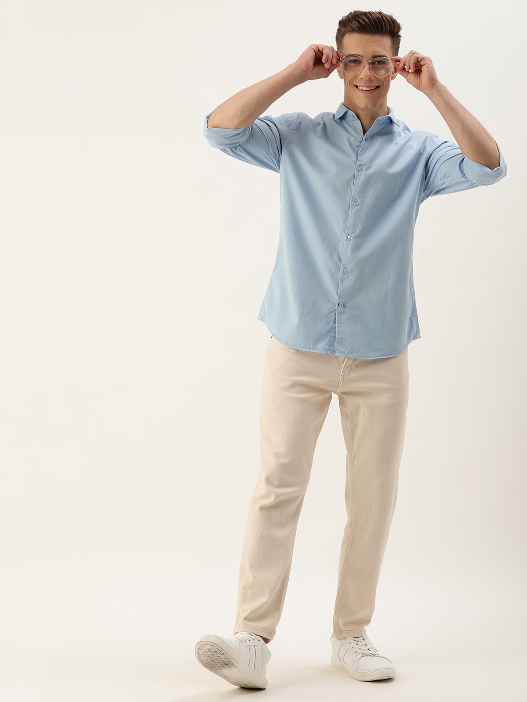 

Mast & Harbour Men Standard Opaque Pure Cotton Casual Shirt, Blue