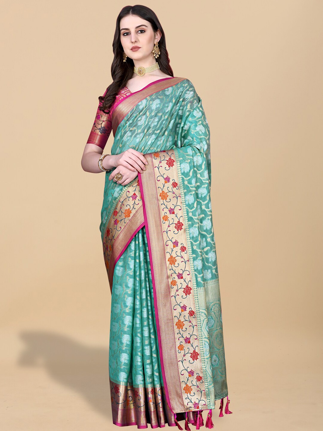 

JATRIQQ Woven Design Zari Silk Cotton Saree, Blue