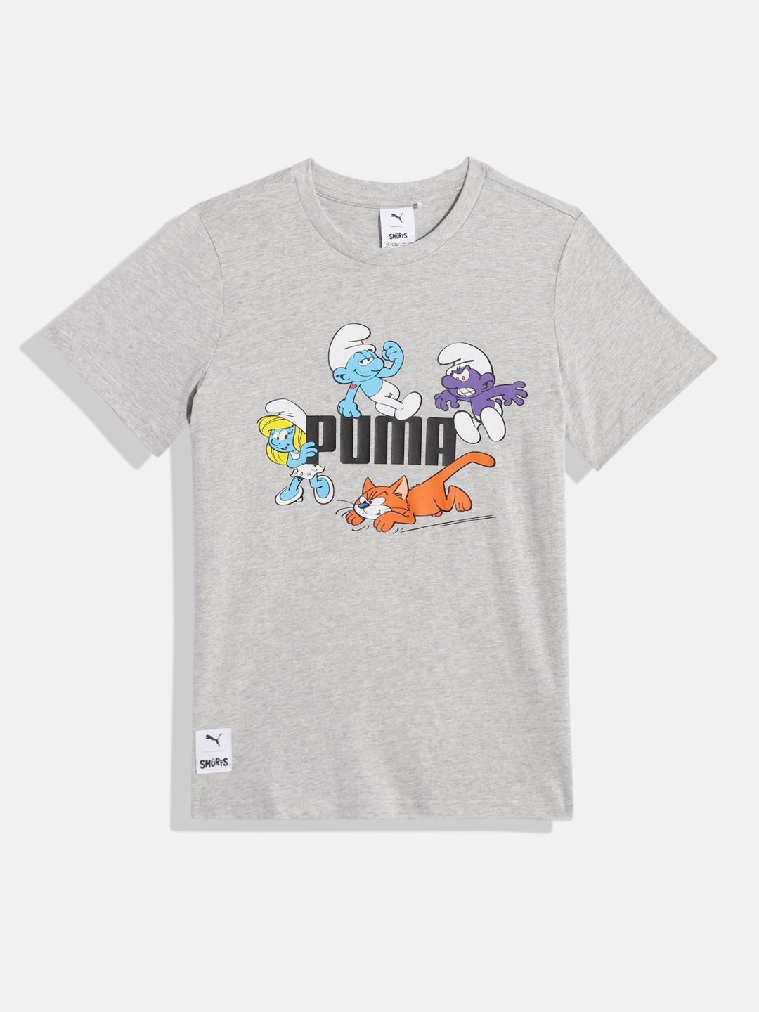 

PUMA x THE SMURFS Kids Printed Pure Cotton T-shirt, Grey melange