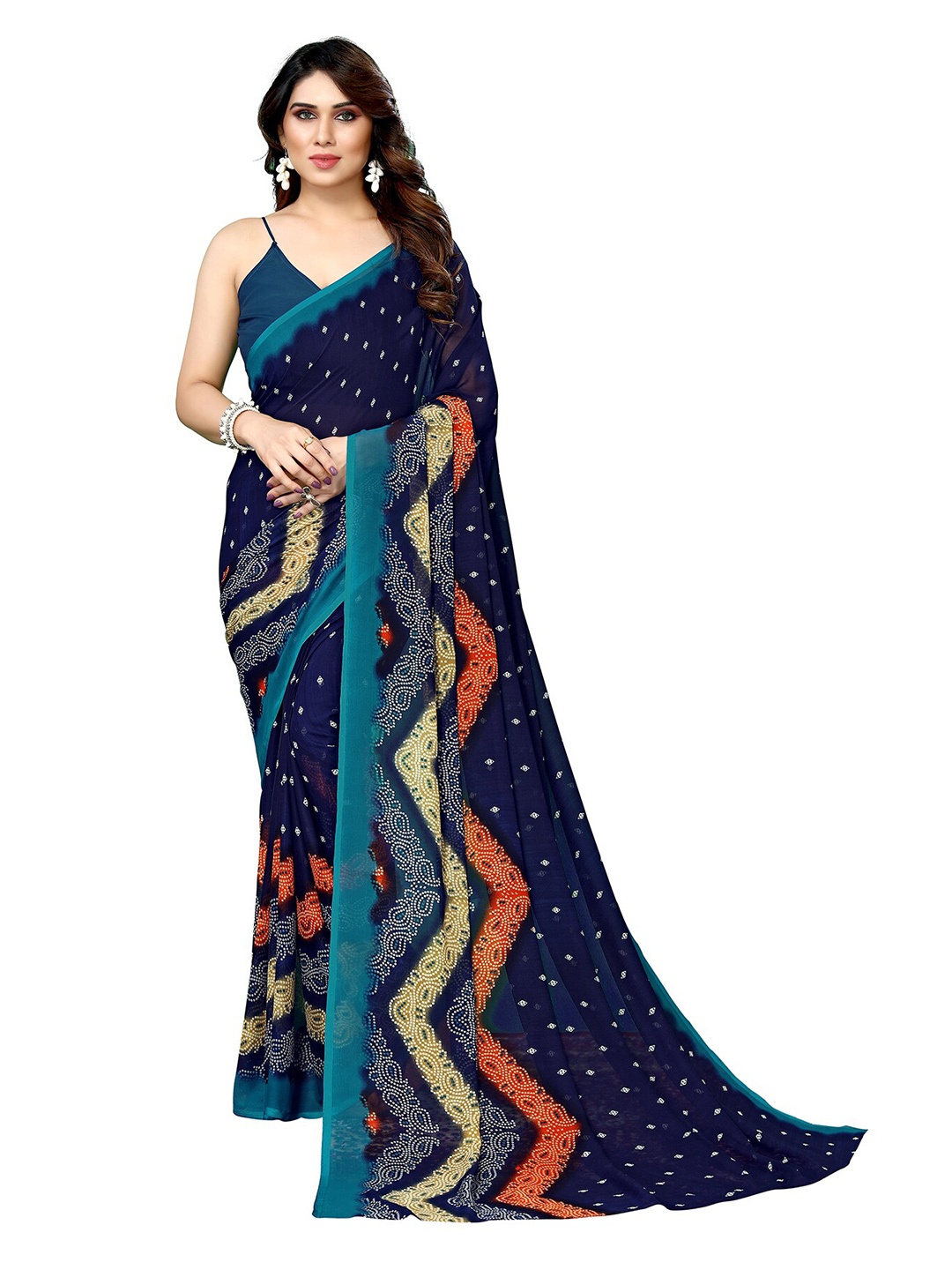 

ANAND SAREES Ethnic Motifs Printed Pure Georgette Saree, Blue