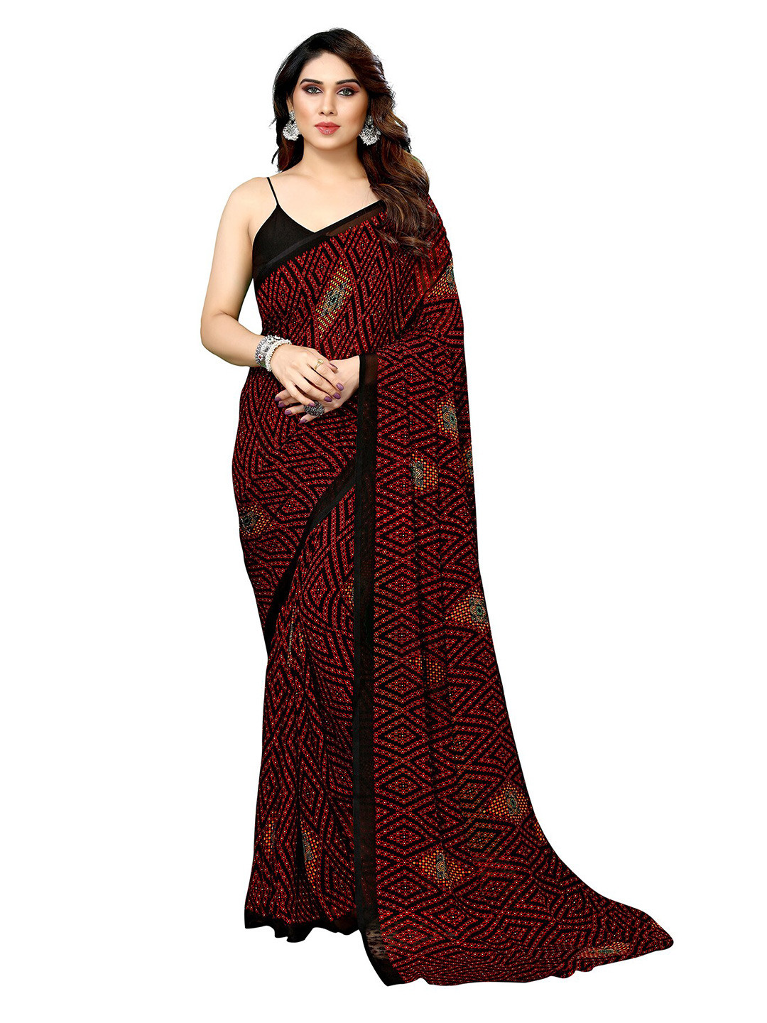 

ANAND SAREES Geometric Printed Pure Georgette Saree, Red