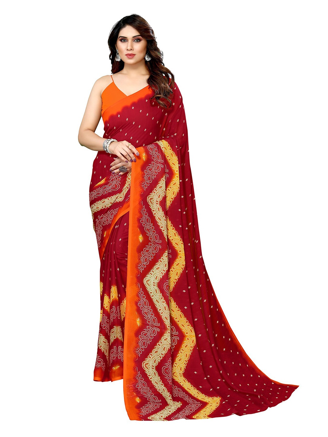

ANAND SAREES Ethnic Motifs Printed Pure Georgette Saree, Red