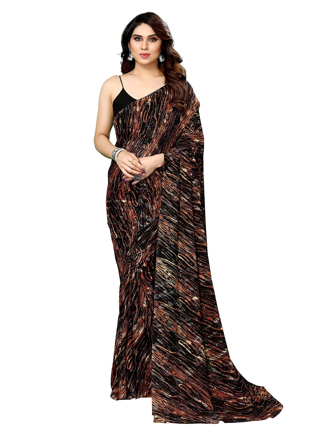 

ANAND SAREES Abstract Printed Pure Georgette Saree, Black