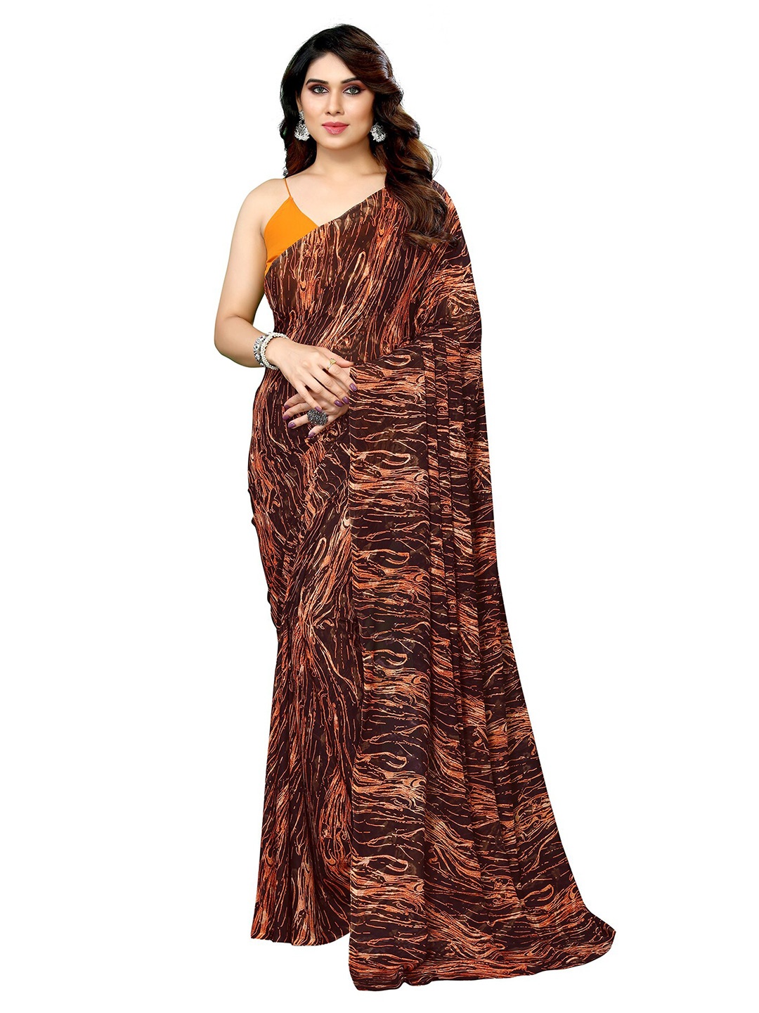 

ANAND SAREES Pure Georgette Saree, Brown