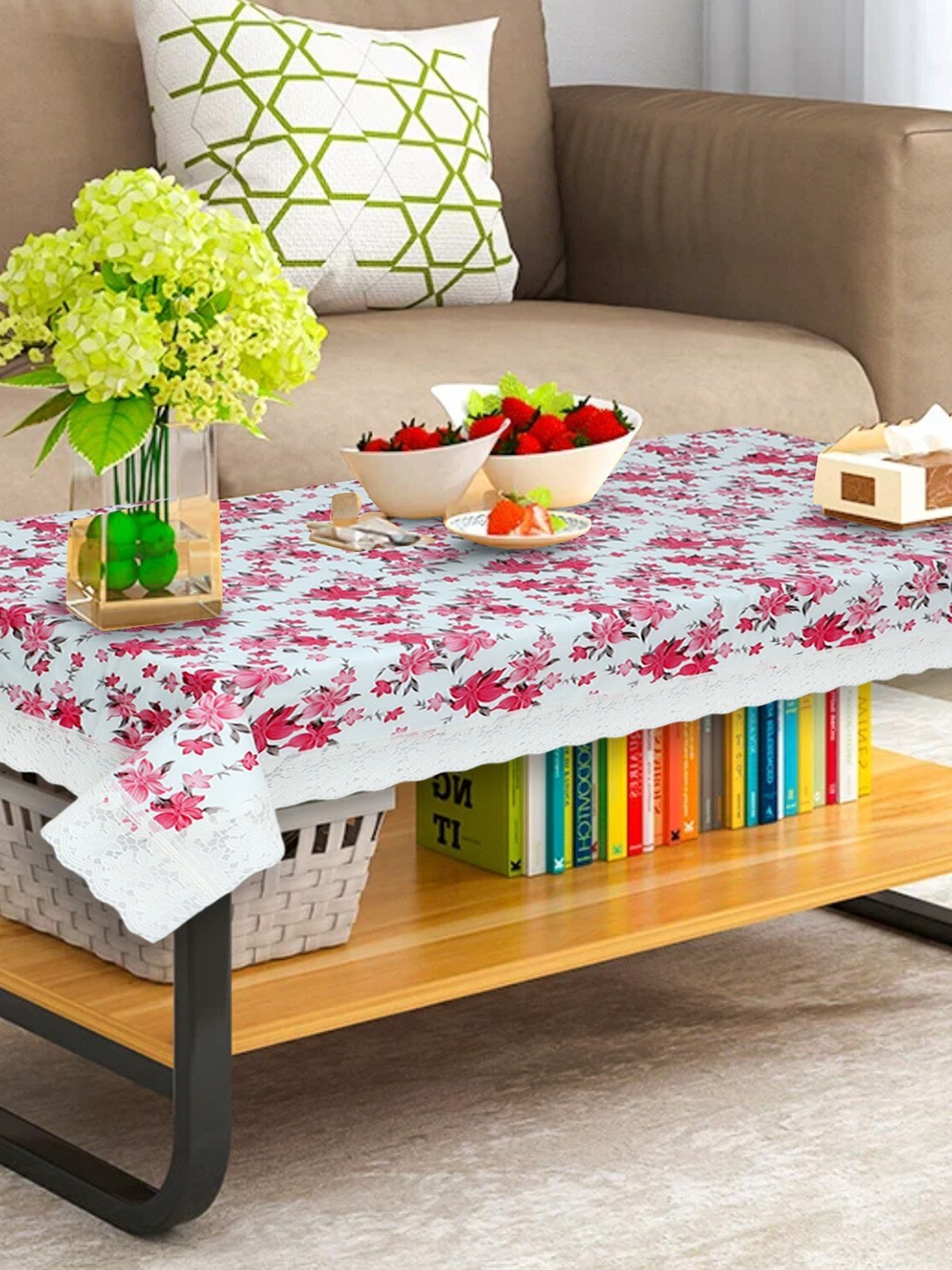 

Dakshya Industries Printed Plastic Table Cover, White
