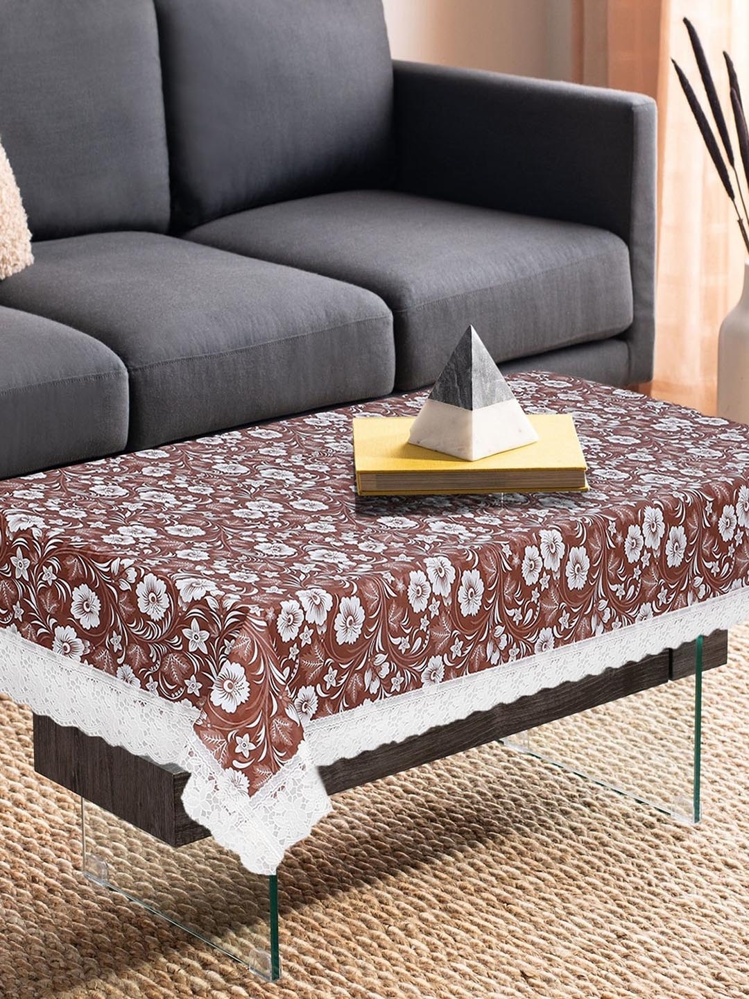 

Dakshya Industries Printed Plastic Table Cover, Brown