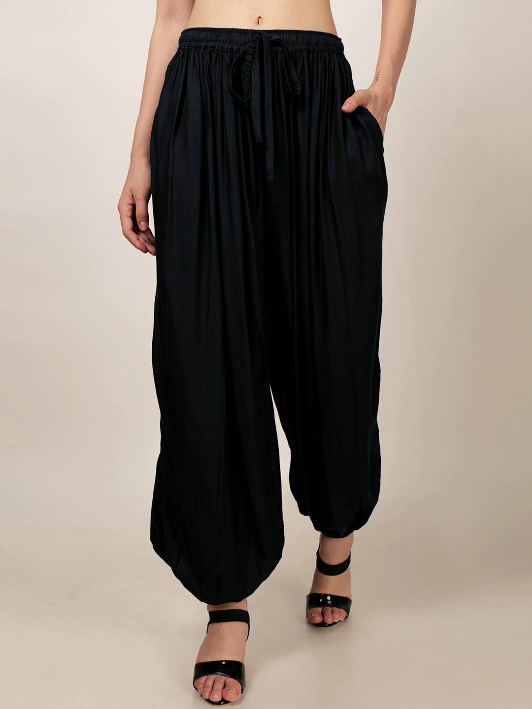 

PATRORNA Mid Rise Loose Fit Harem Pants, Black