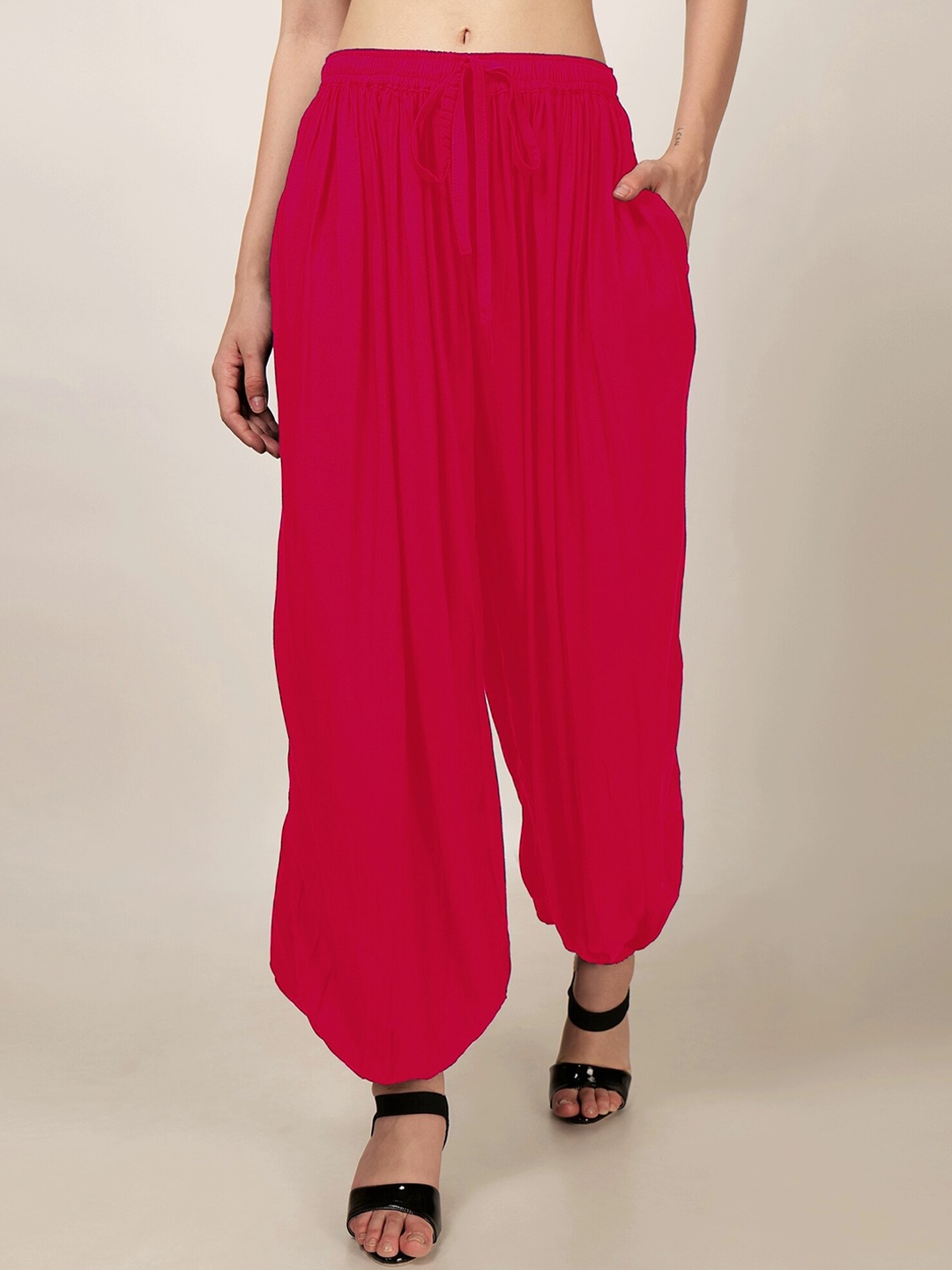 

PATRORNA Pleated Mid-Rise Loose-Fit Harem pants, Pink