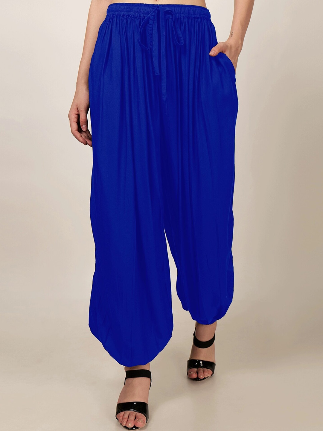 

PATRORNA Pleated Mid-Rise Loose-Fit Harem pants, Blue