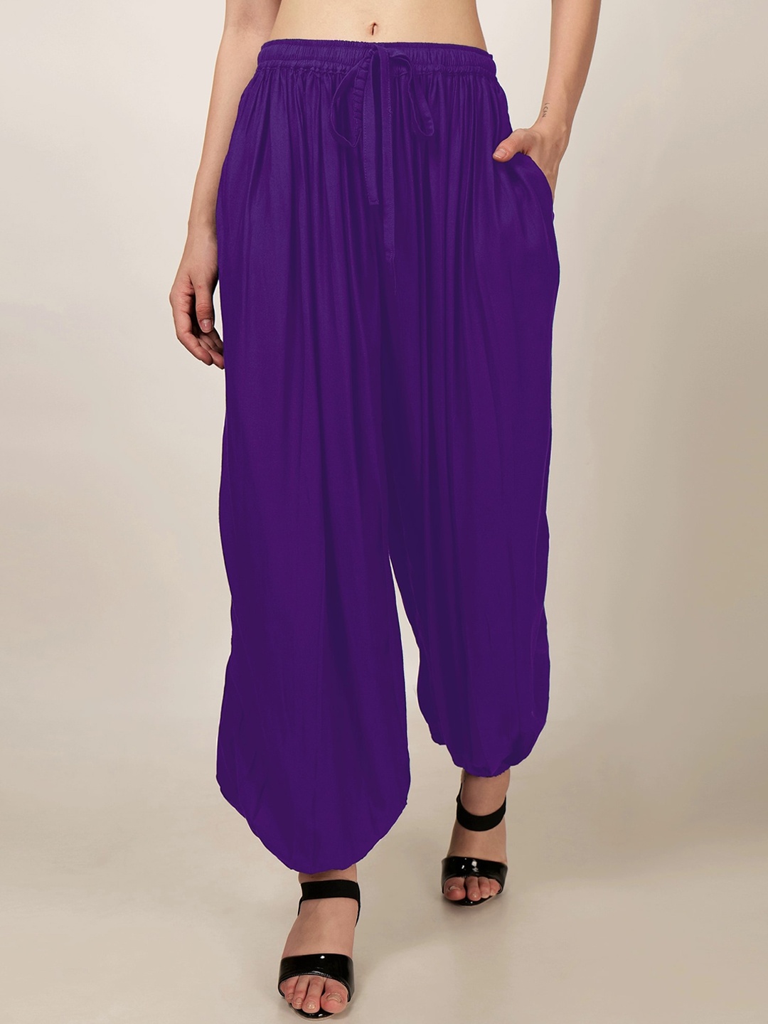 

PATRORNA Pleated Mid-Rise Loose-Fit Harem pants, Purple