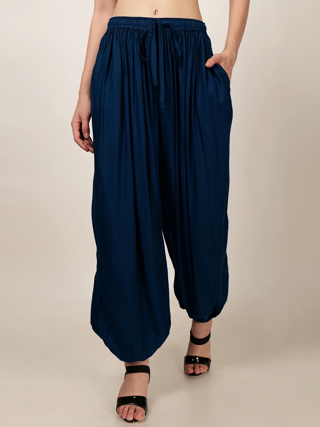 

PATRORNA Pleated Mid-Rise Loose-Fit Harem pants, Blue