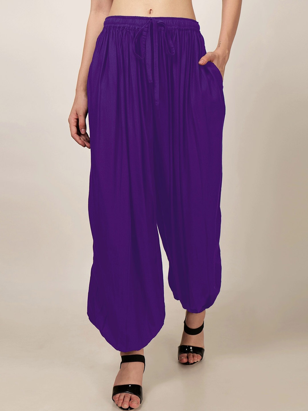 

PATRORNA Pleated Mid-Rise Loose-Fit Harem pants, Purple