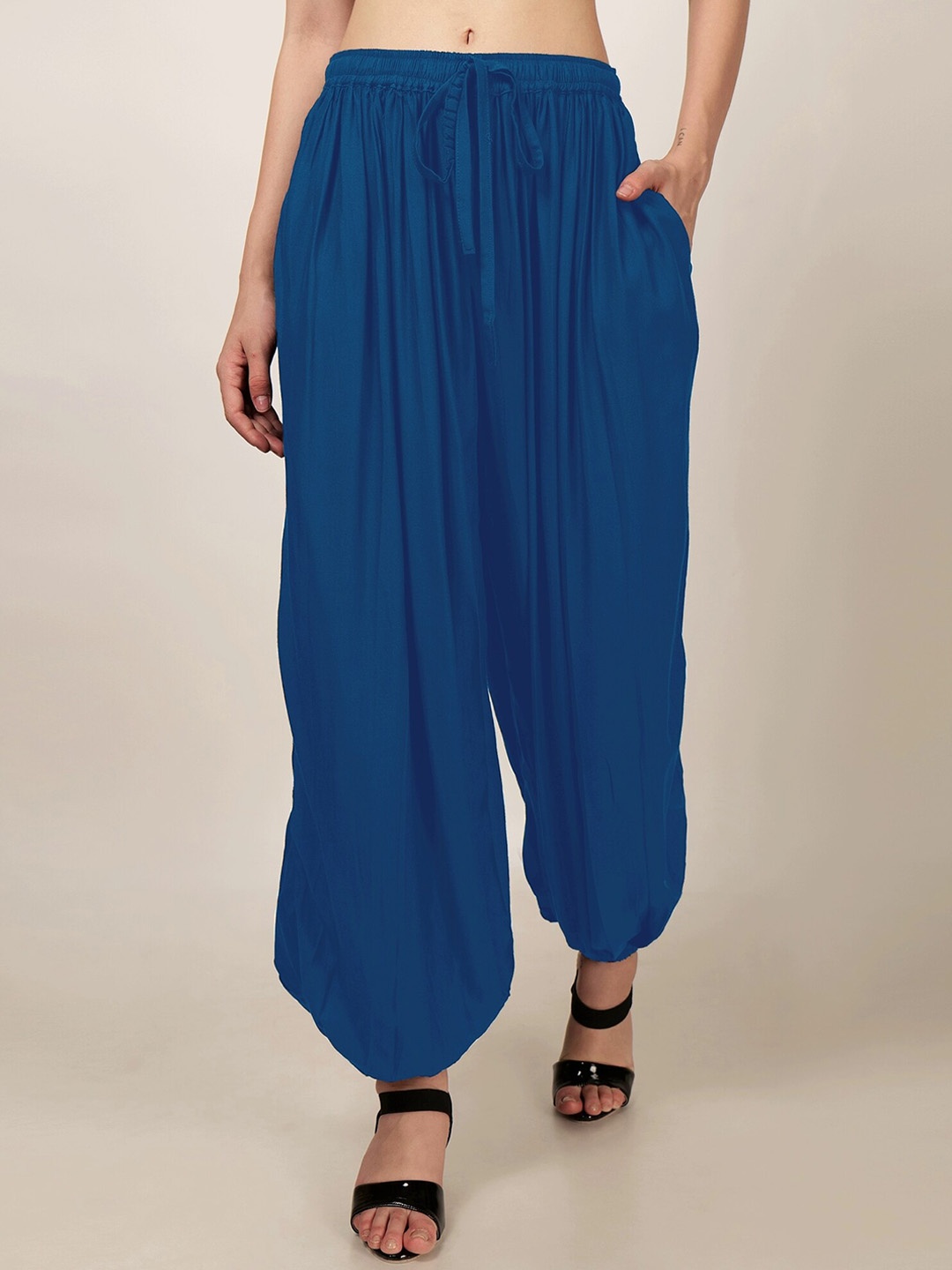 

PATRORNA Pleated Mid-Rise Loose-Fit Harem pants, Blue