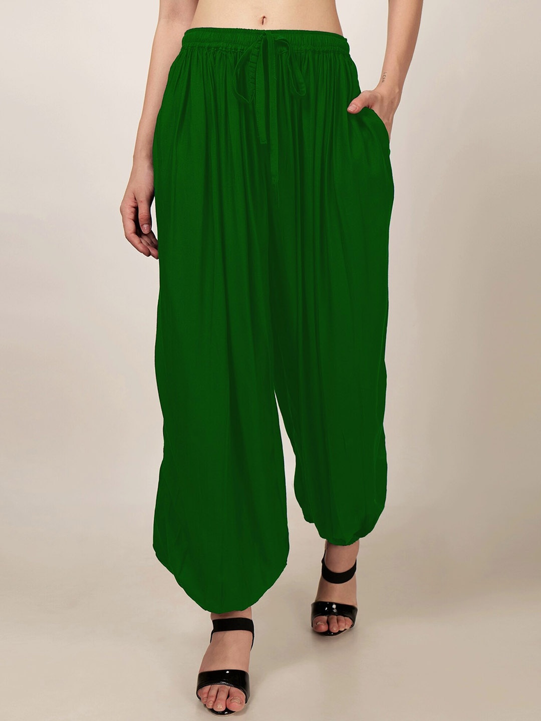 

PATRORNA Pleated Mid-Rise Loose-Fit Harem pants, Green