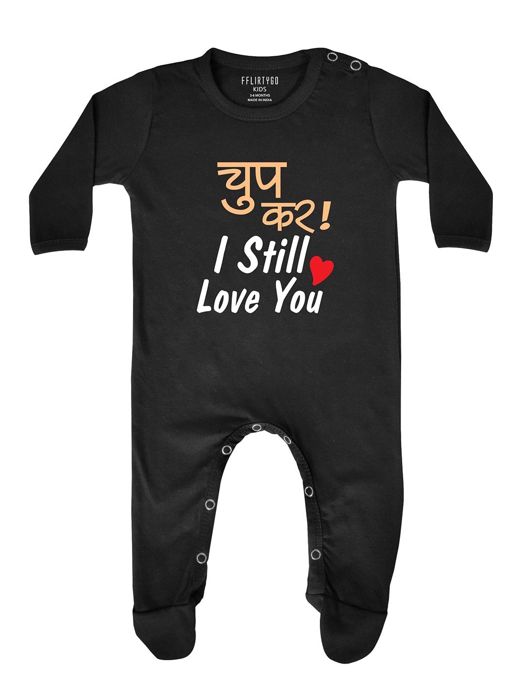 

FFLIRTYGO Infants Printed Pure Cotton Sleepsuits, Black