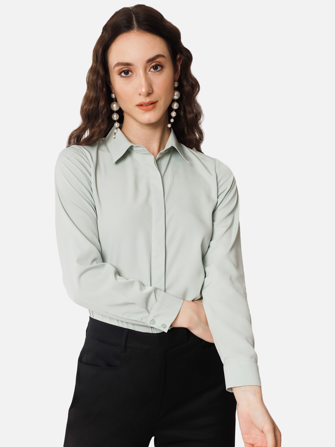 

BAESD Spread Collar Standard Opaque Formal Shirt, Green